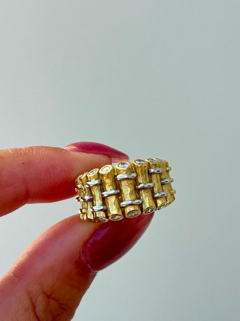 Unusual Chunky 18ct Yellow Gold and Diamond Band Ring - 10