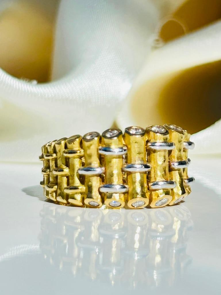 Unusual Chunky 18ct Yellow Gold and Diamond Band Ring - 2