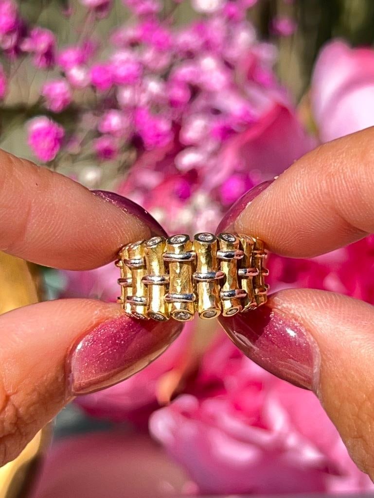 Unusual Chunky 18ct Yellow Gold and Diamond Band Ring - 3