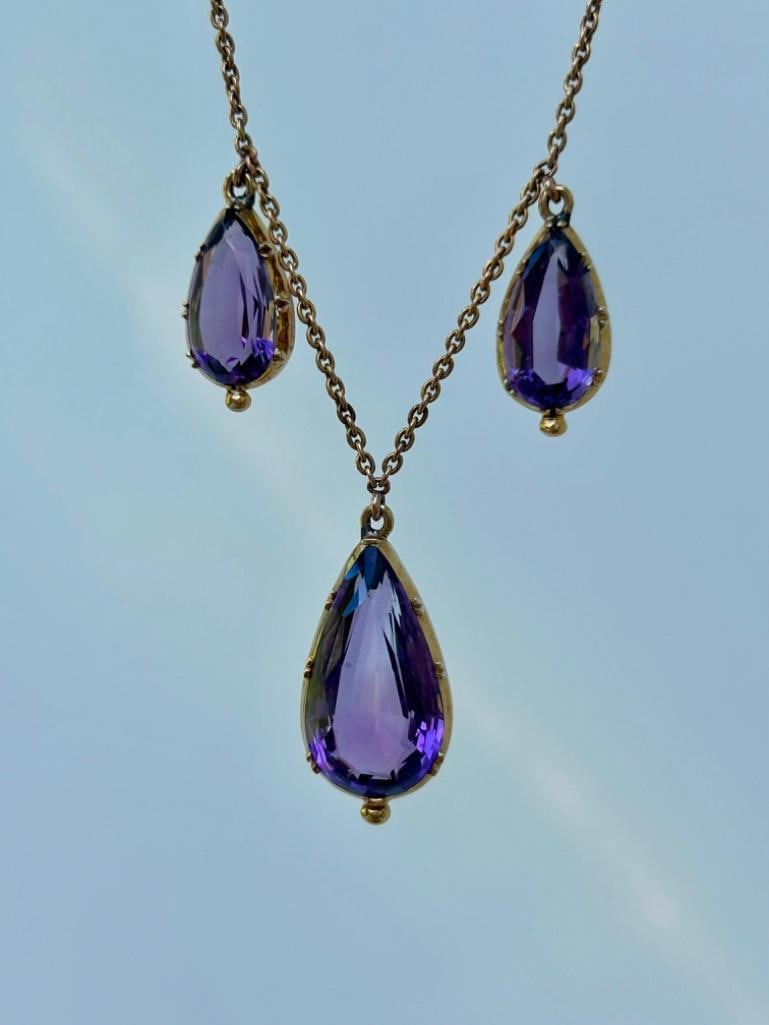 Antique Chunky Gold Amethyst Drop Necklace - 2