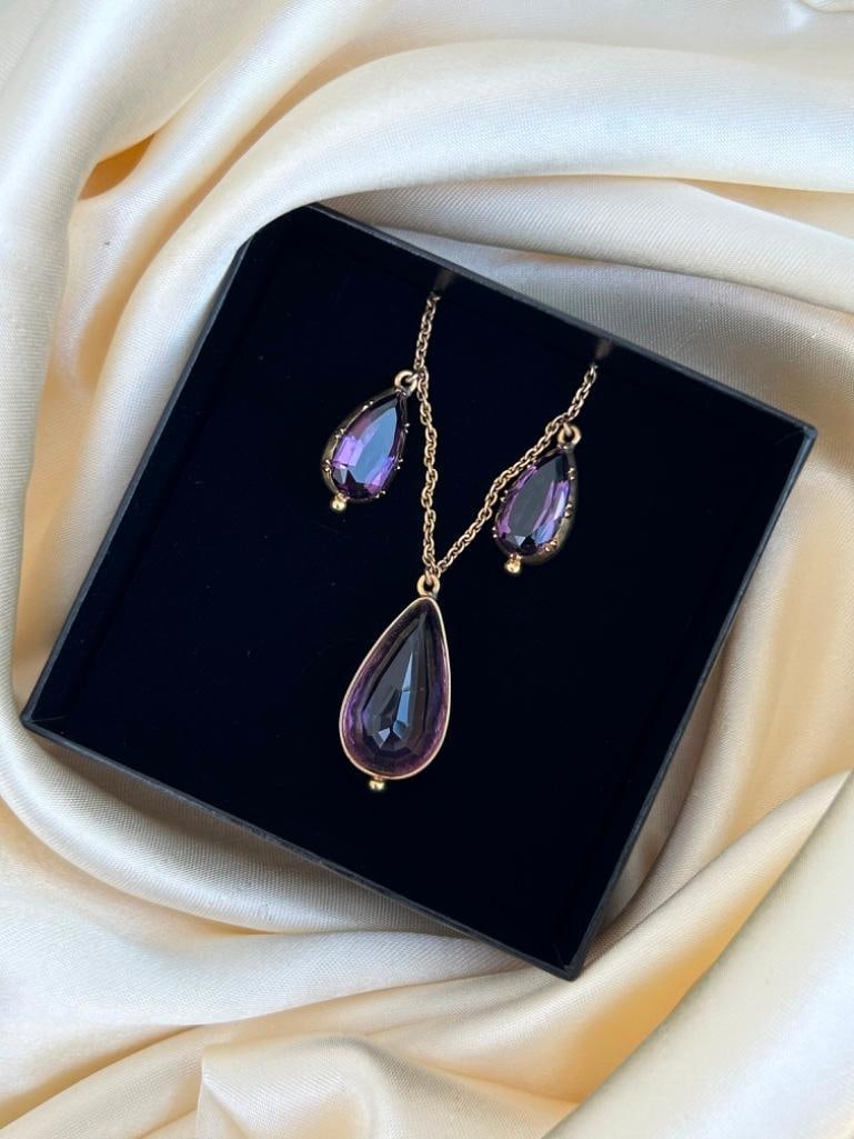 Antique Chunky Gold Amethyst Drop Necklace - 4