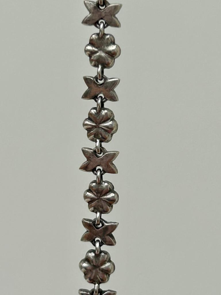 Antique Silver Blue Paste and Marcasite Flower Rivière Necklace - 4