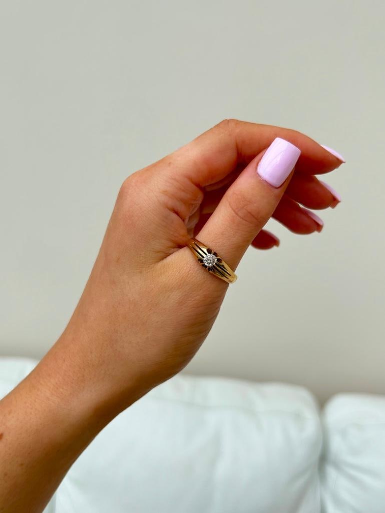 Chunky 18ct Yellow Gold 50pt Diamond Belcher Ring - 4