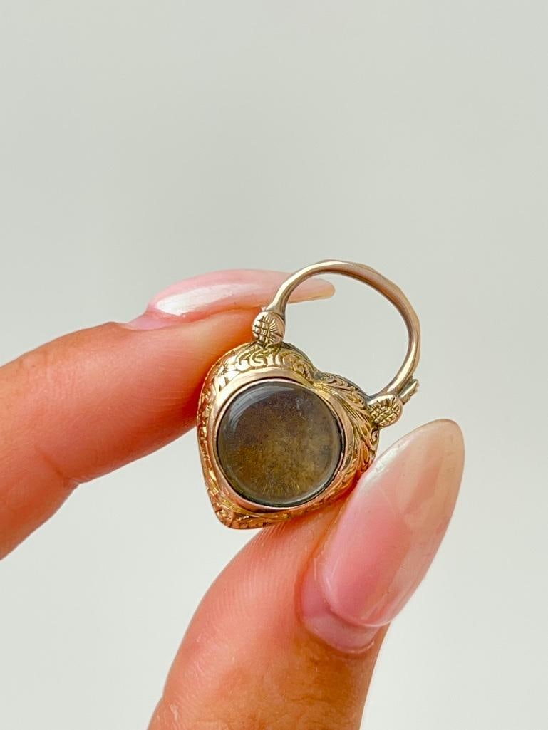 Antique gold turquoise flower locket back padlock pendant - 5