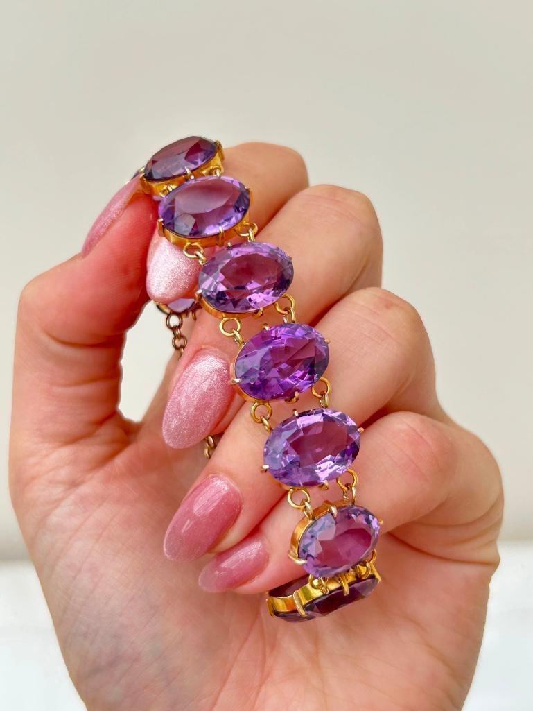 Antique Late Victorian Gold and Amethyst Rivière Bracelet - 2