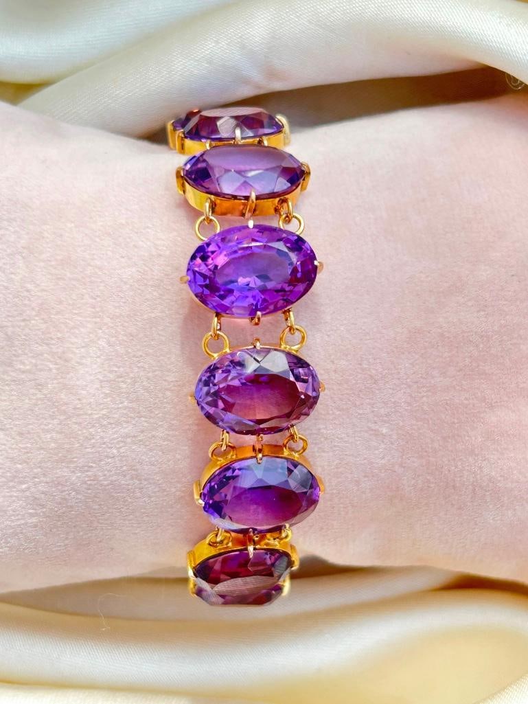 Antique Late Victorian Gold and Amethyst Rivière Bracelet - 6