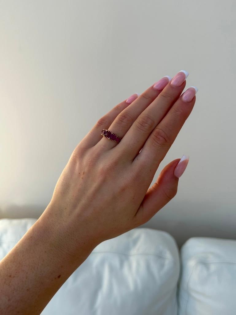 Antique 18ct Yellow Gold Chunky Pink Tourmaline and Diamond 5 Stone Ring - 3