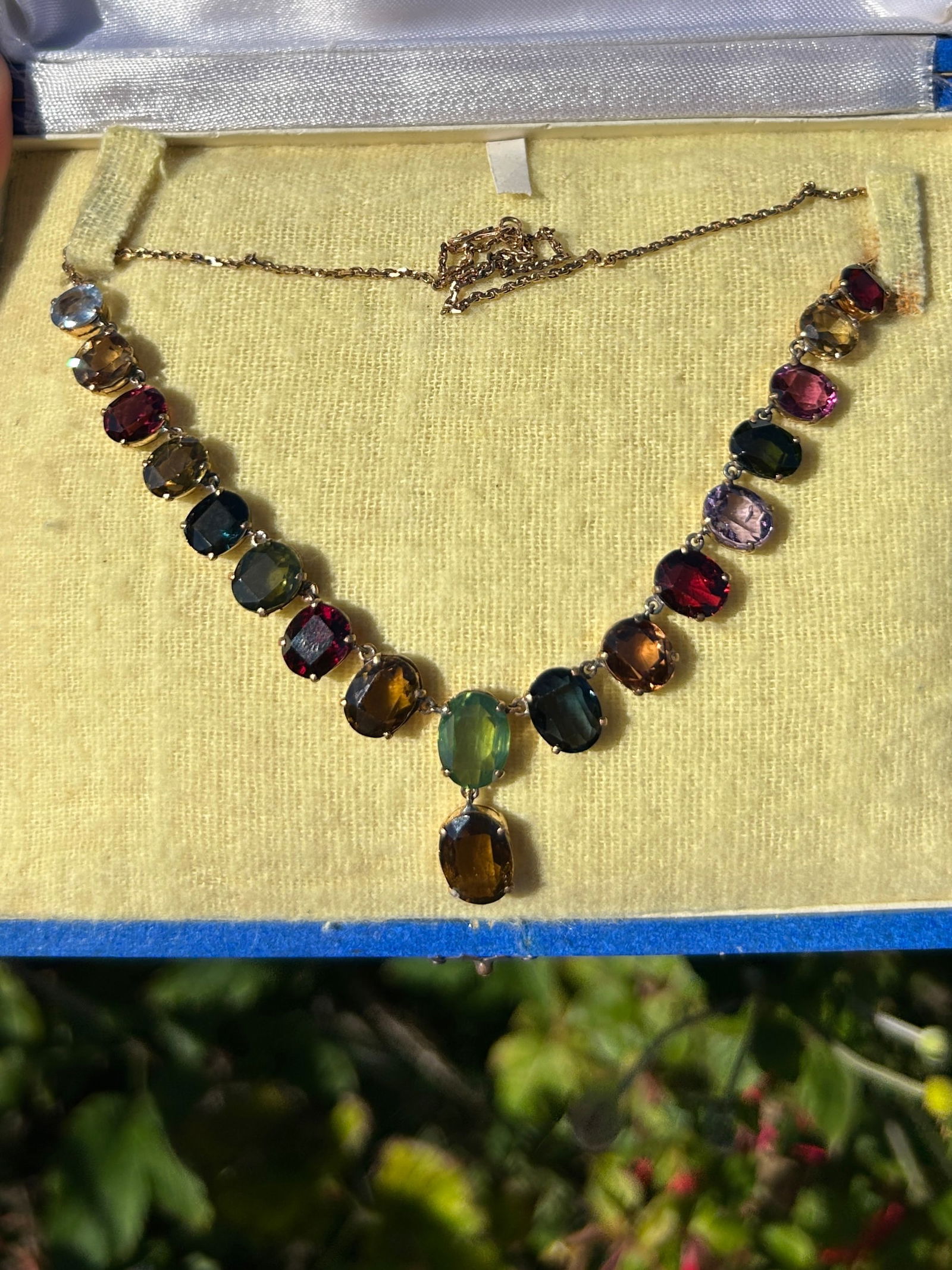 Antique C.1910 18ct Yellow Gold Multigem Necklace with Tourmaline, Iolite, Sapphire, Spinel, Quartz - 3