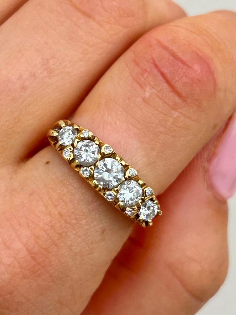 Large Diamond 5 Stone Ring with Diamond Points Approx 1.10ct in 18ct Yellow Gold - 2