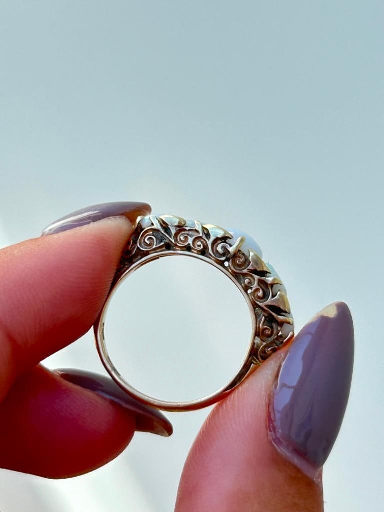 Chunky 18ct Yellow Gold Opal Five Stone with Diamond Points - 4