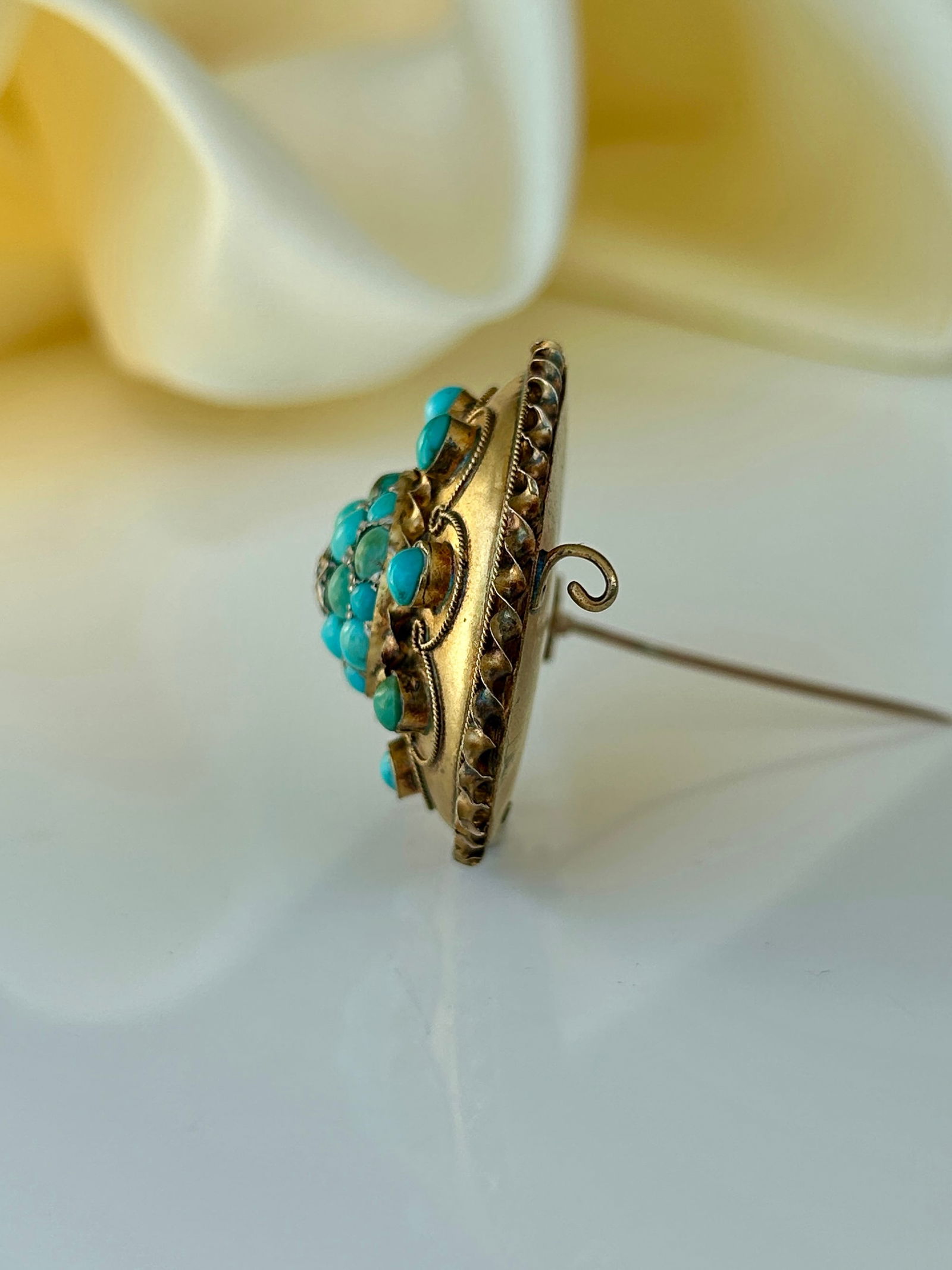 Antique 15ct Gold Turquoise and Diamond Brooch - 2