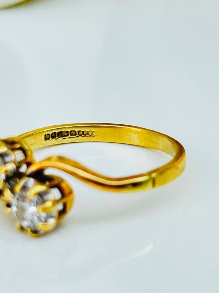 Sweet 18ct Yellow Gold Diamond Crossover Moi et Toi Ring - 7