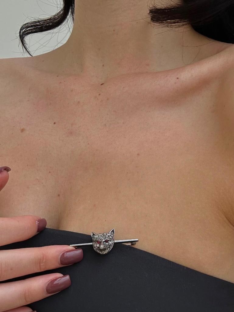 Antique Diamond Fox Head Bar Brooch in 9ct Gold in Antique Box - 2