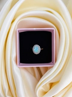 Antique 18ct Yellow Gold Opal and Diamond Halo Ring - 11