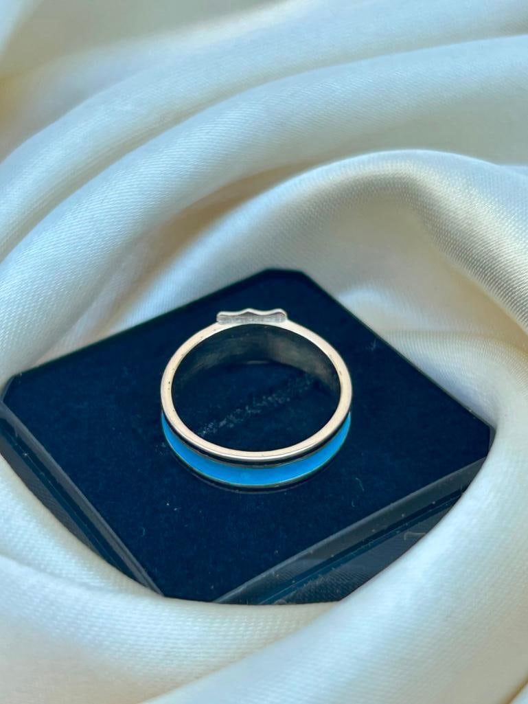 Antique Black and Blue Enamel Gold Band Ring - 5