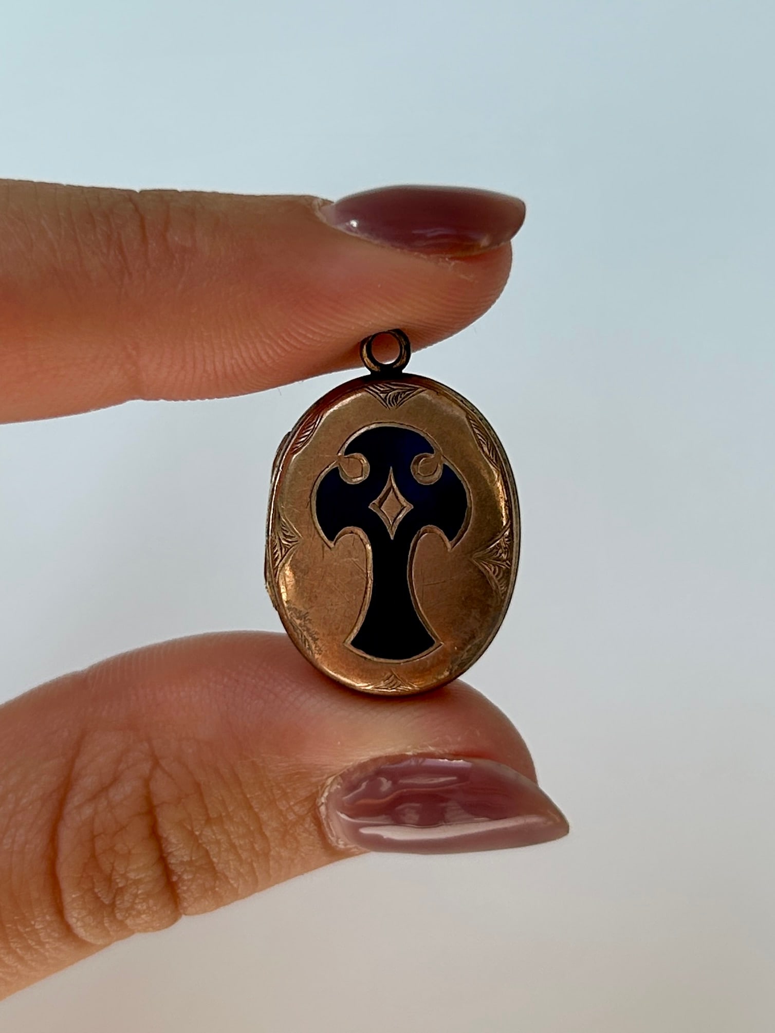 Antique Blue Enamel Cross Locket Pendant in Gold - 7