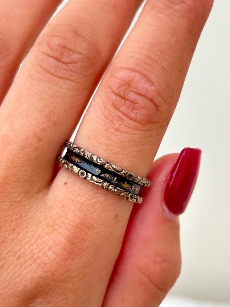 Antique Mourning Band Enamel Ring “Janet Simpson Died 27th Jan 1837” in Chunky Gold - 2