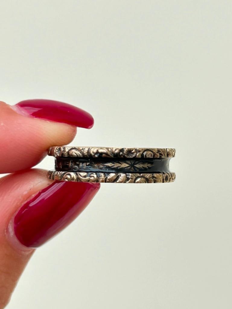 Antique Mourning Band Enamel Ring “Janet Simpson Died 27th Jan 1837” in Chunky Gold - 5