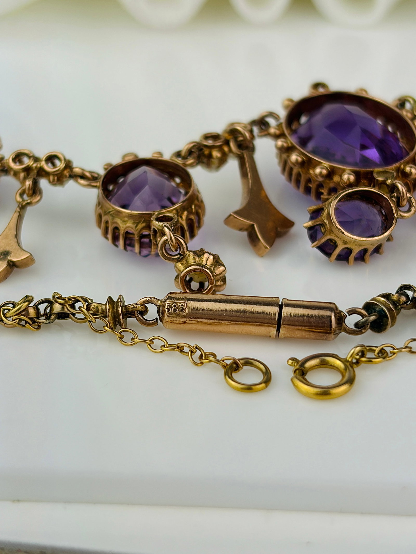 ANTIQUE 14CT YELLOW GOLD AMETHYST AND PEARL FRINGE NECKLACE - 4