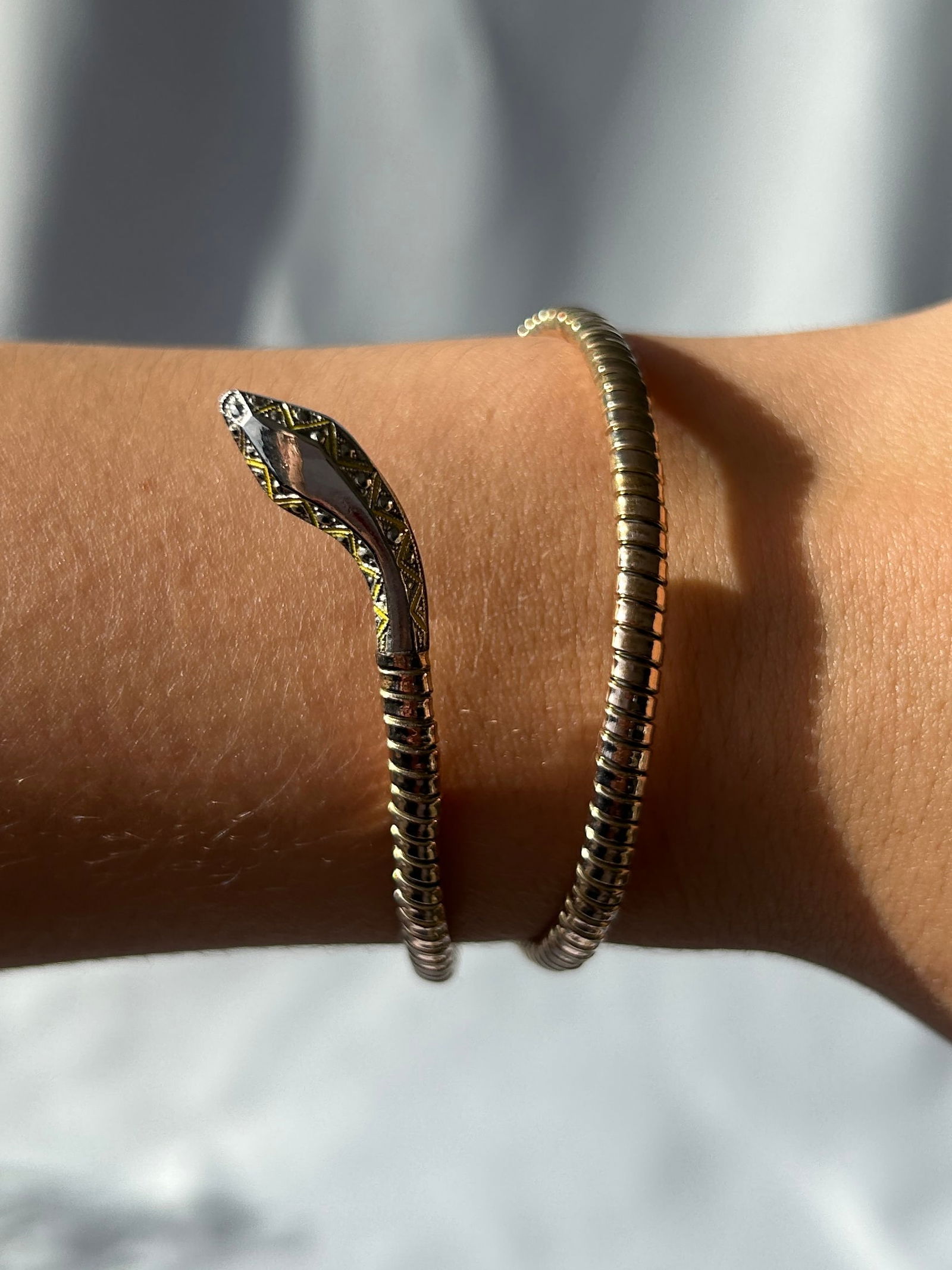 Gilt Metal Coiled Snake Bangle - 7