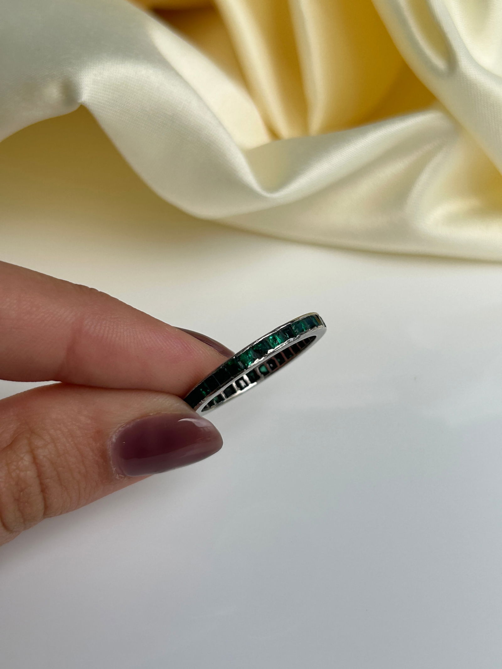 Antique Platinum Emerald Full Eternity Ring - 2