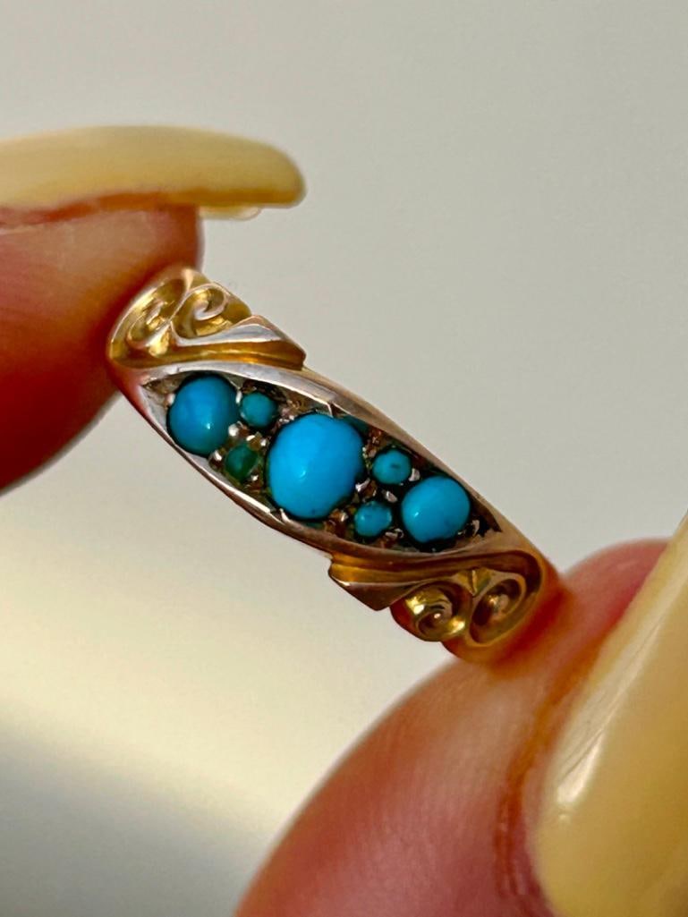 Antique 15ct Yellow Gold Turquoise Ring - 2