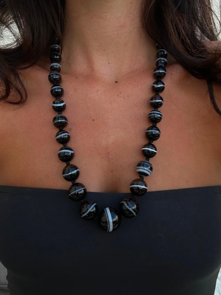Large Antique Banded Agate Beaded Necklace - 2