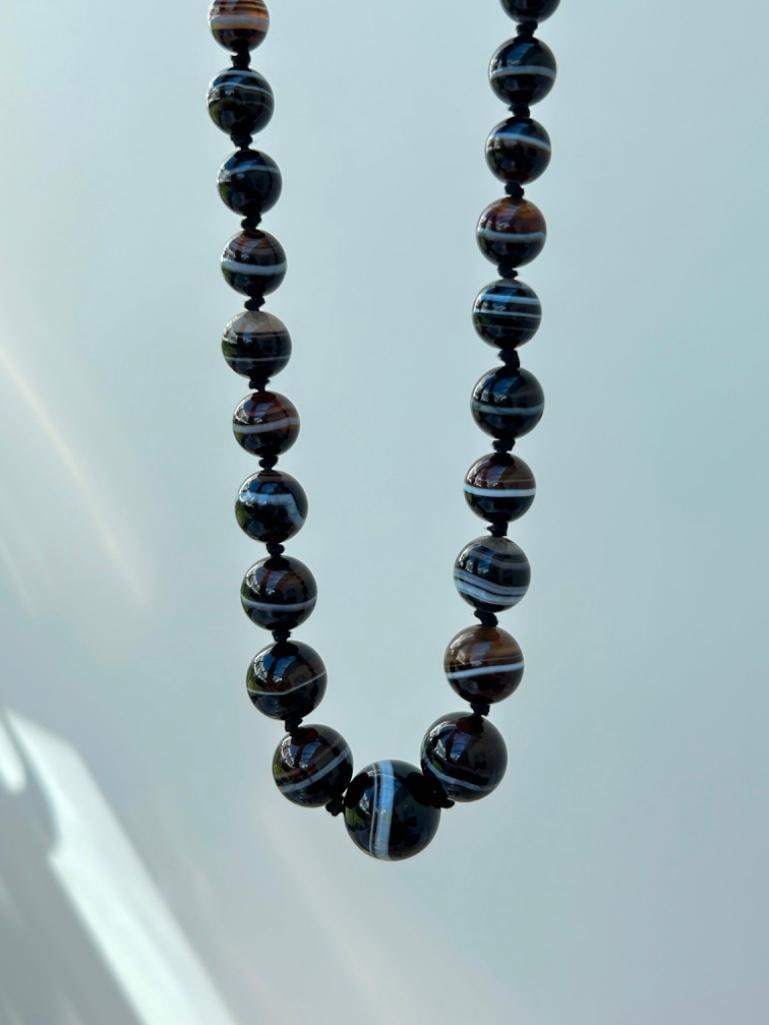 Large Antique Banded Agate Beaded Necklace - 5
