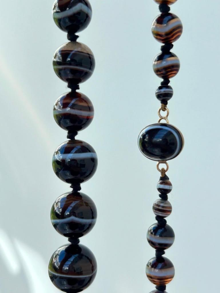Large Antique Banded Agate Beaded Necklace - 7