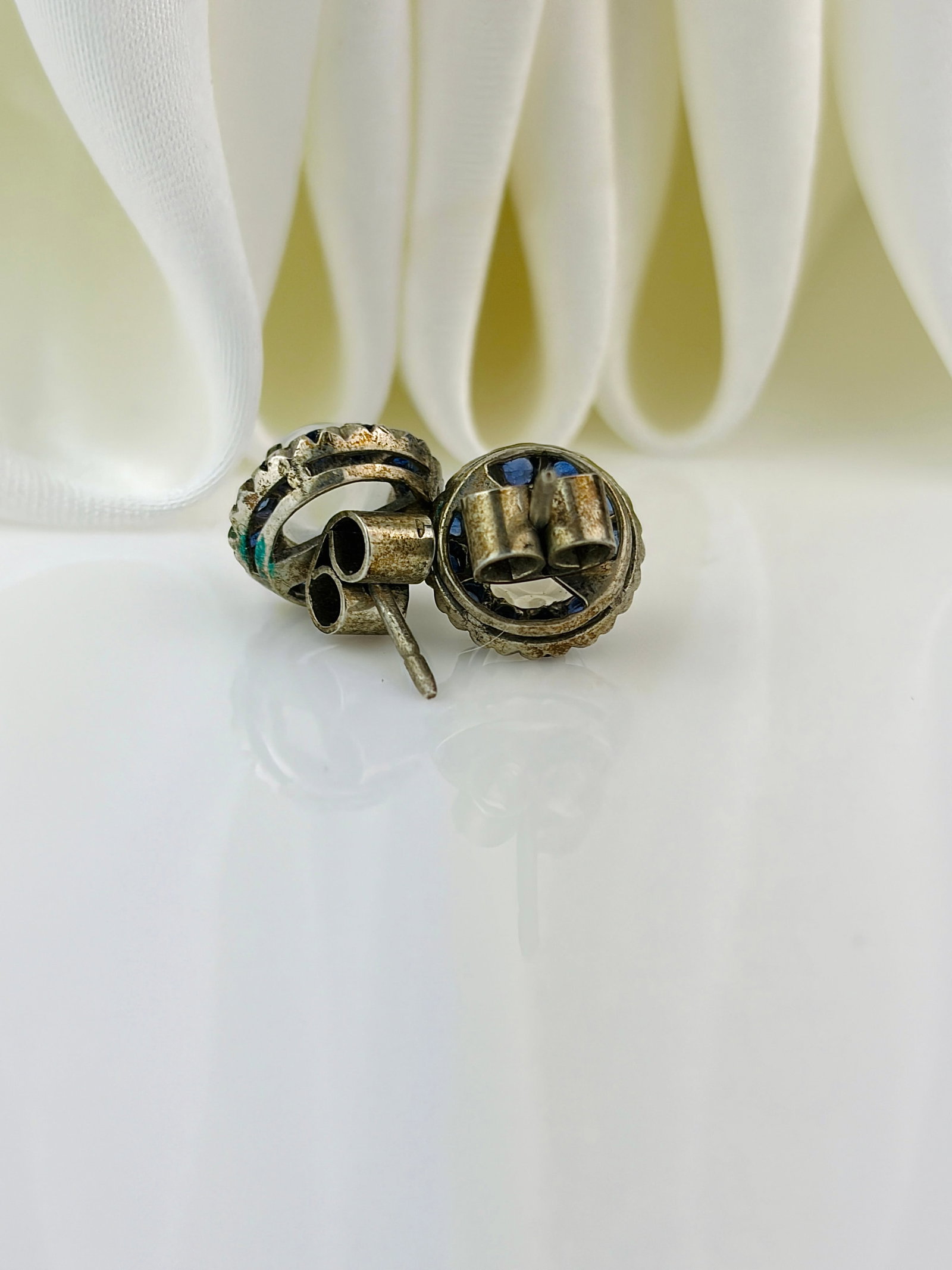 CABOCHON MOONSTONE AND SAPPHIRE STUD DESIGN EARRINGS - 3