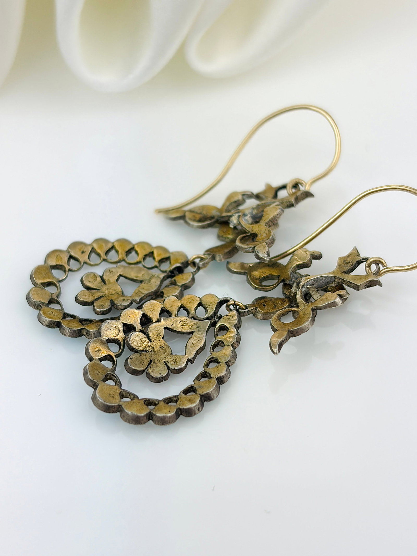 ANTIQUE TURQUOISE GOLD AND SILVER DROP EARRINGS - 3