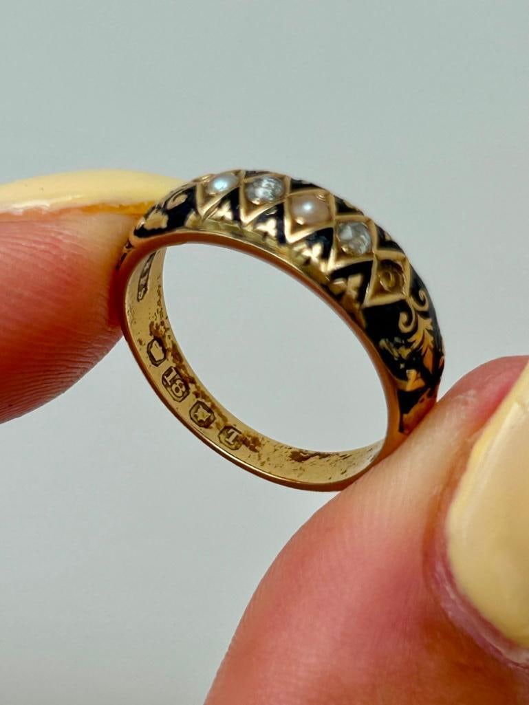 Antique Enamel Pearl and Diamond Gold Precious - 7