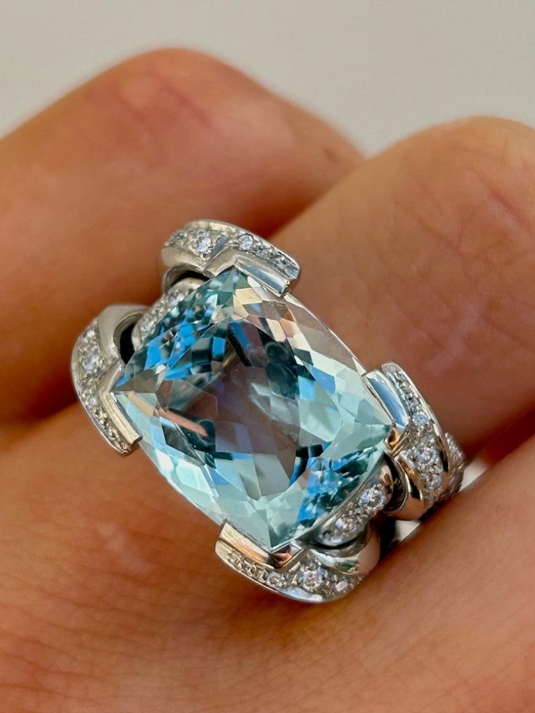 J.R.S Large Platinum Aquamarine and Diamond Dress Ring - 2