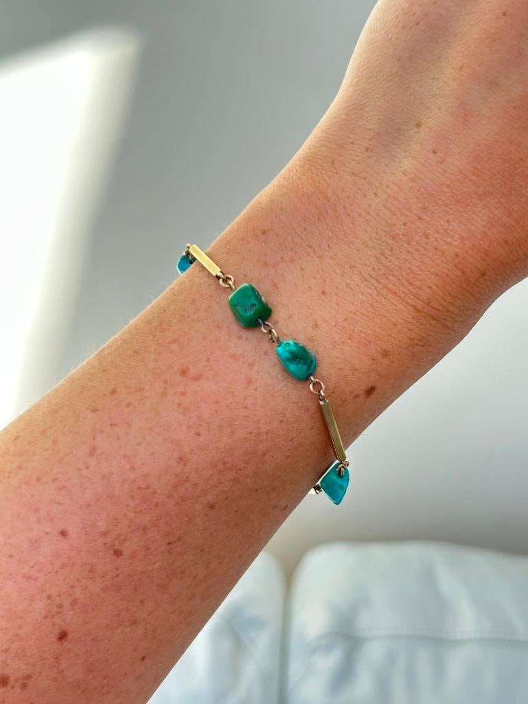 Chunky 9ct Gold and Turquoise Bracelet - 4