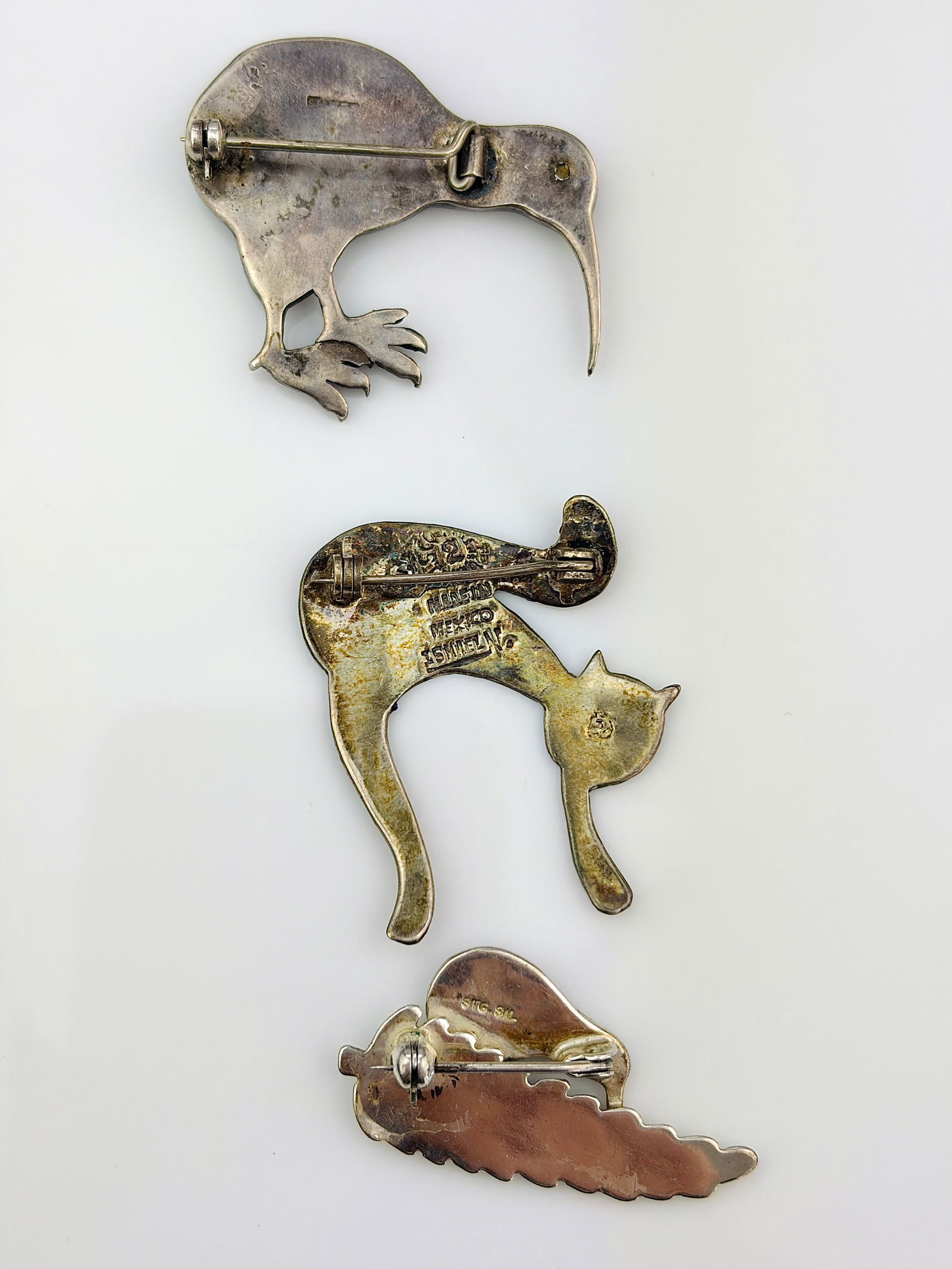 MEXICAN SILVER CAT AND 3 SILVER BIRDS - 2