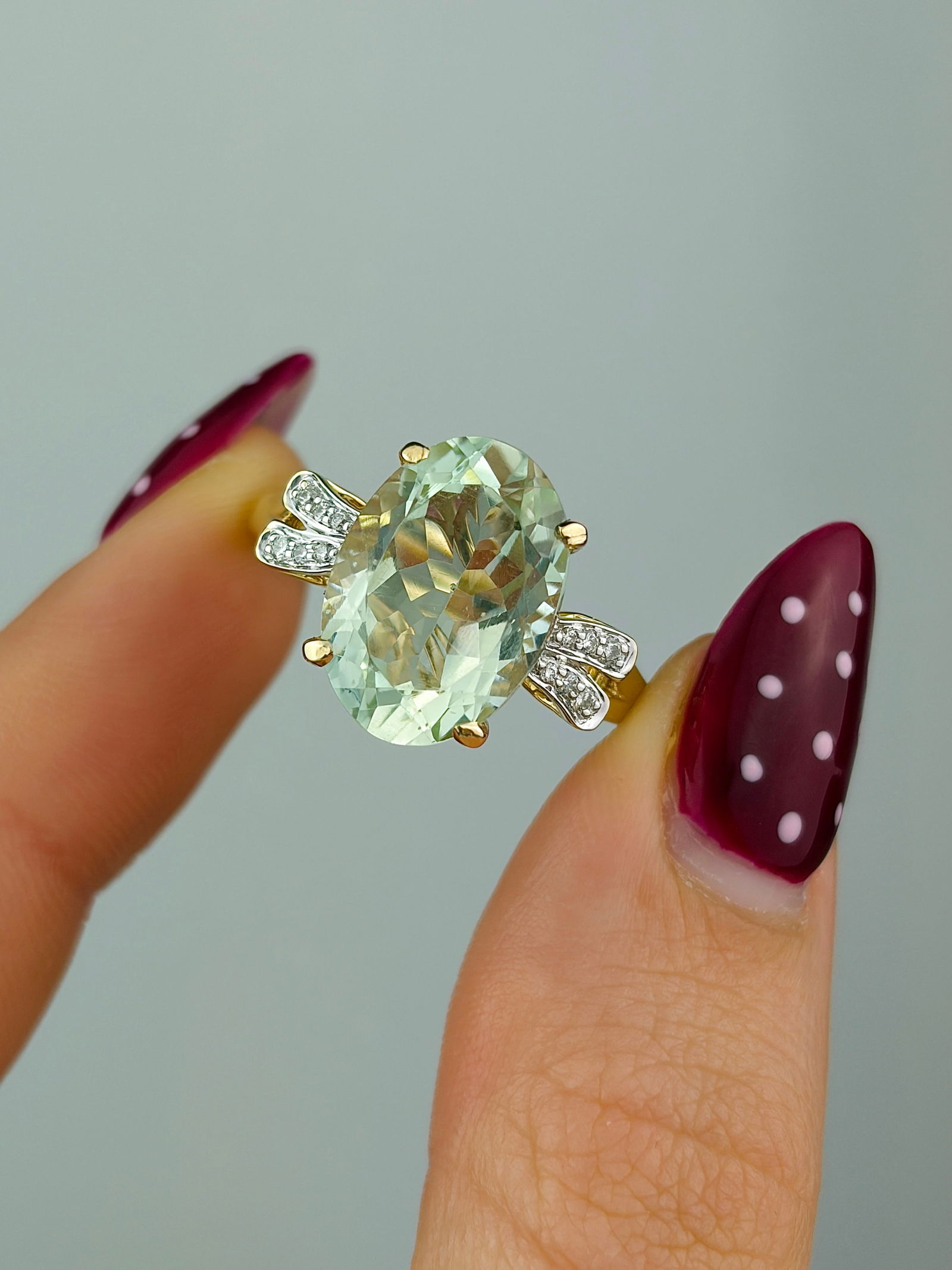 VINTAGE 14CT YELLOW GOLD AQUAMARINE AND DIAMOND COCKTAIL RING - 5