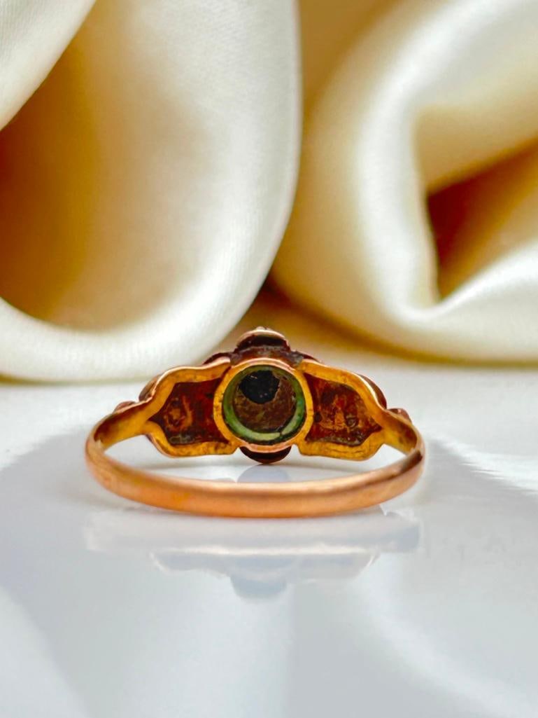 Antique 9ct Gold Turquoise and Pearl Flower Ring - 5