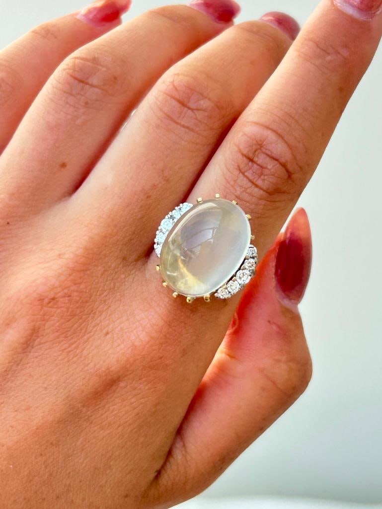 Large 18ct yellow gold moonstone and diamond cocktail ring - 10