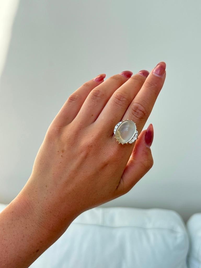 Large 18ct yellow gold moonstone and diamond cocktail ring - 7