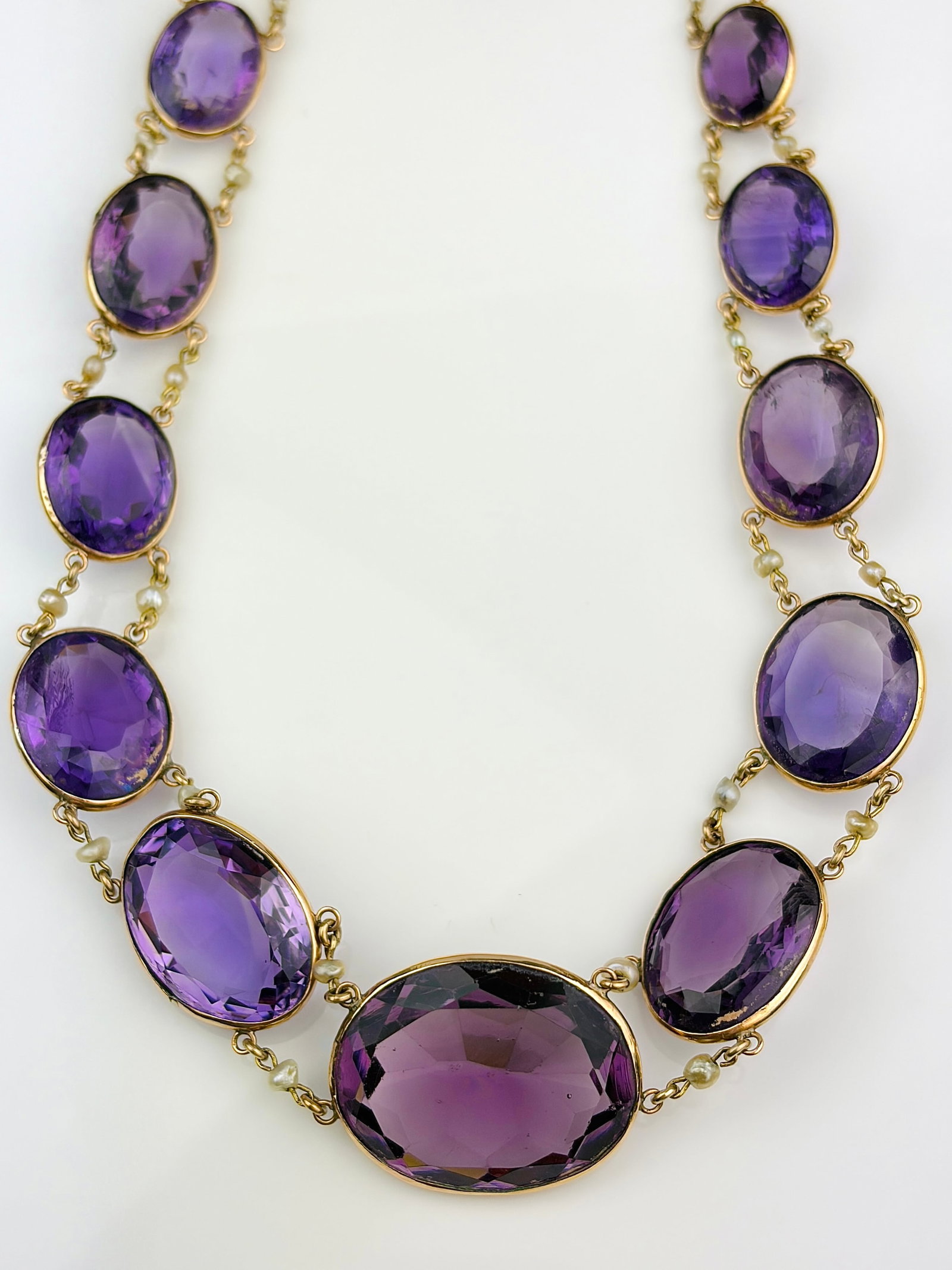 HUGE ANTIQUE AMETHYST and PEARL RIVIERE NECKLACE IN 18CT YELLOW GOLD (1 of 9)