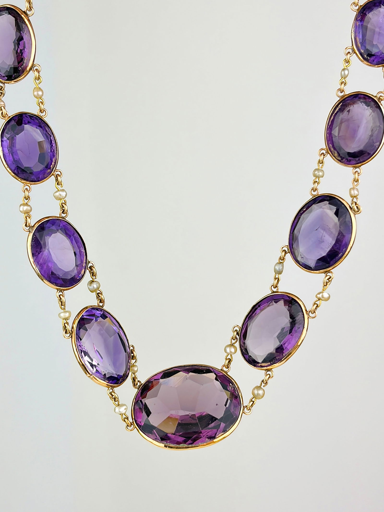 HUGE ANTIQUE AMETHYST and PEARL RIVIERE NECKLACE IN 18CT YELLOW GOLD - 2