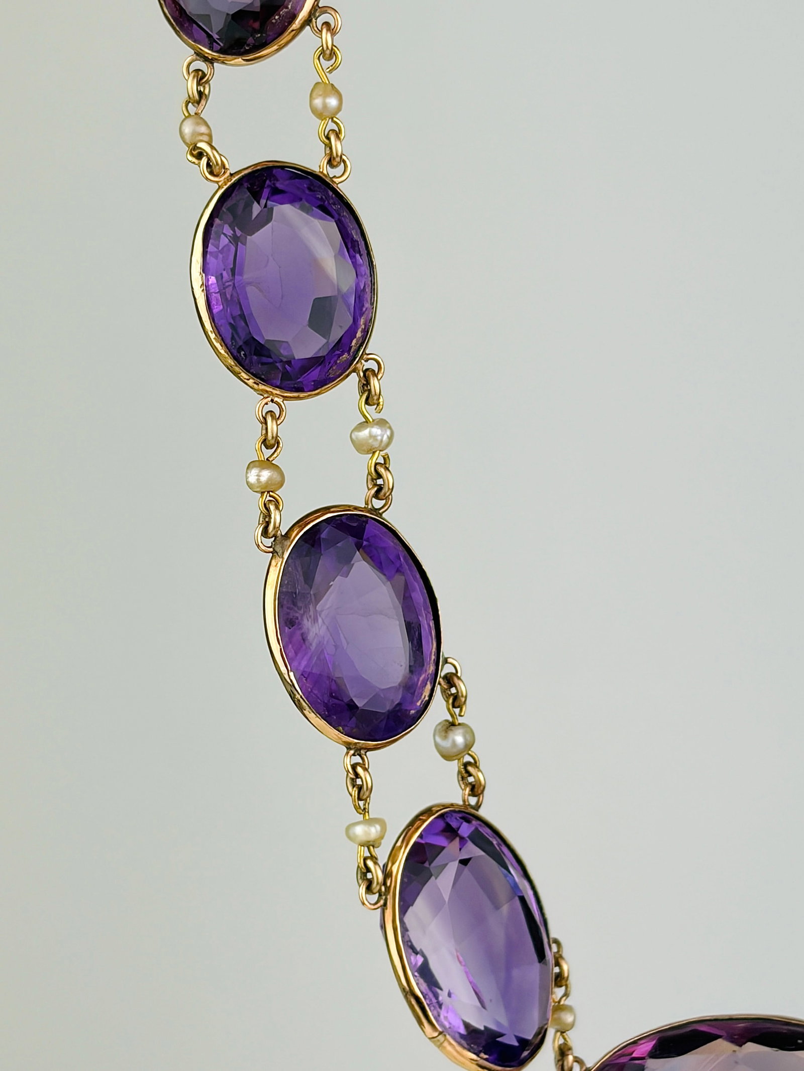HUGE ANTIQUE AMETHYST and PEARL RIVIERE NECKLACE IN 18CT YELLOW GOLD - 3