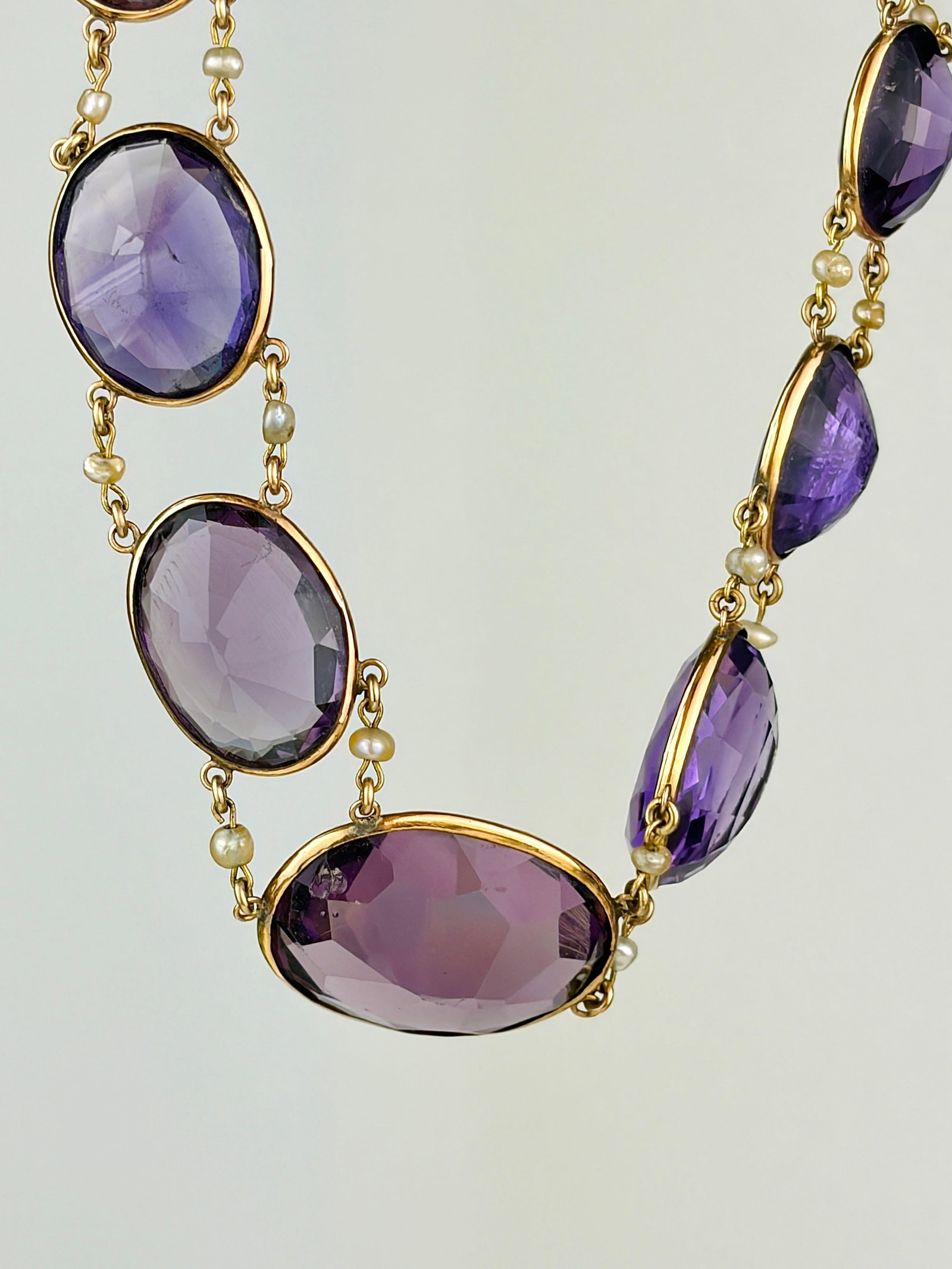 HUGE ANTIQUE AMETHYST and PEARL RIVIERE NECKLACE IN 18CT YELLOW GOLD - 5