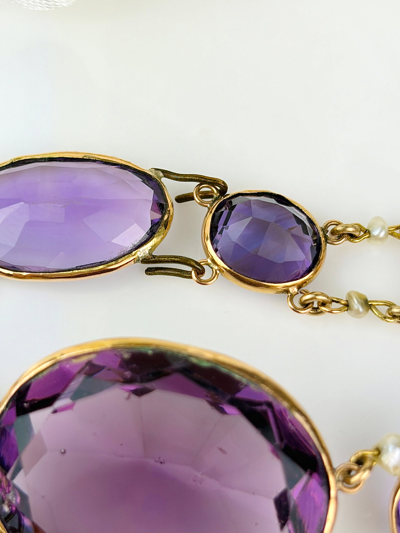 HUGE ANTIQUE AMETHYST and PEARL RIVIERE NECKLACE IN 18CT YELLOW GOLD - 6