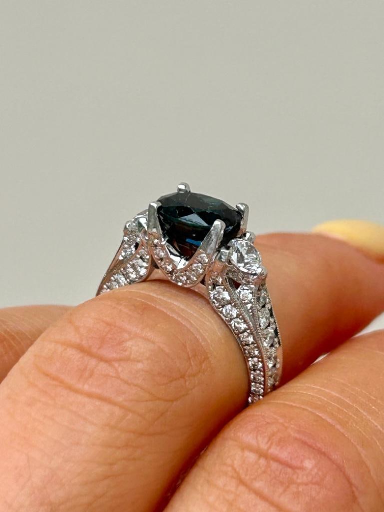 Outstanding 18ct White Gold Sapphire and Diamond, Diamond Encrusted Shank Ring - 2