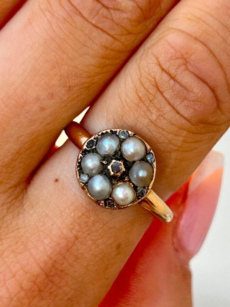 Antique Gold Rose Cut Diamond and Pearl Ring - 2