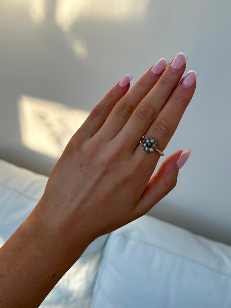 Antique Gold Rose Cut Diamond and Pearl Ring - 3
