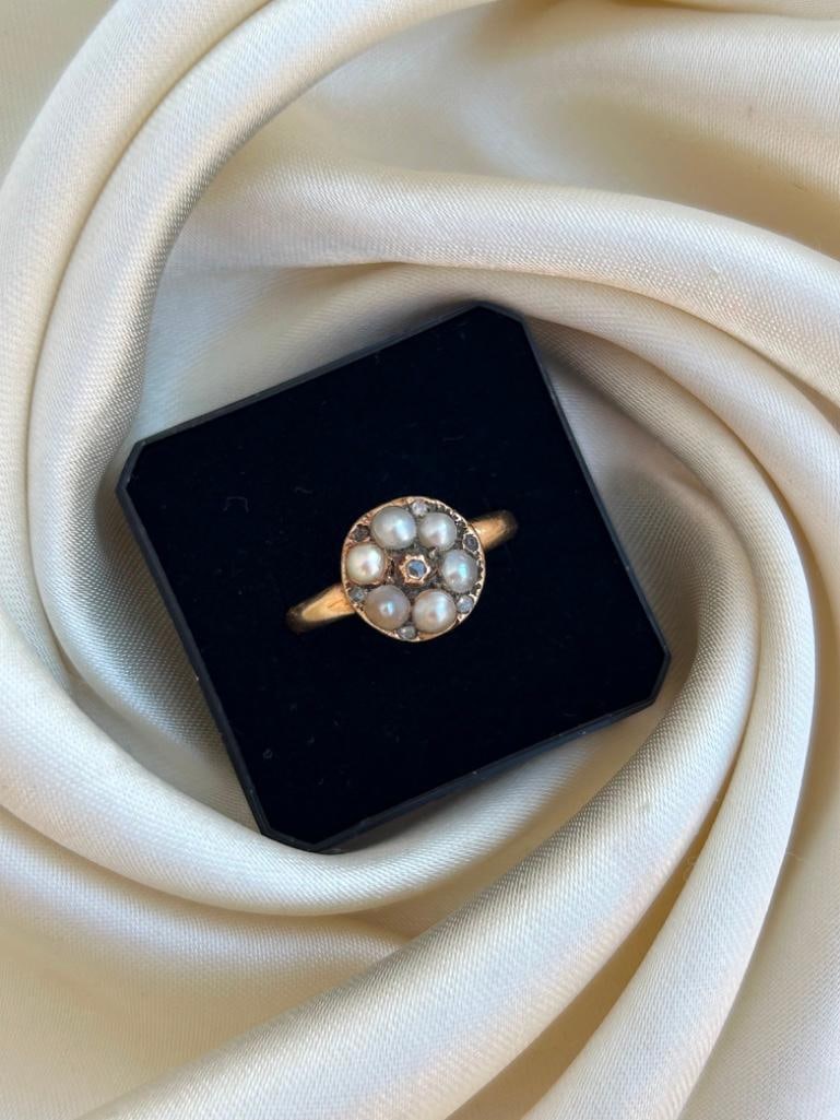 Antique Gold Rose Cut Diamond and Pearl Ring - 4