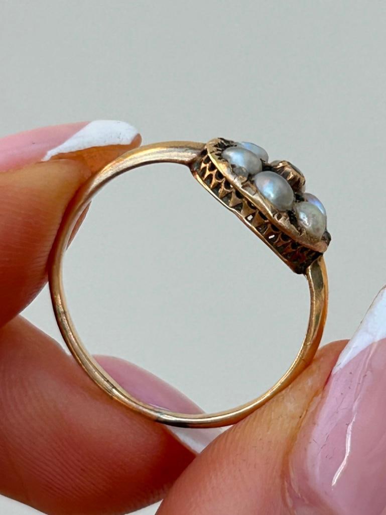 Antique Gold Rose Cut Diamond and Pearl Ring - 6
