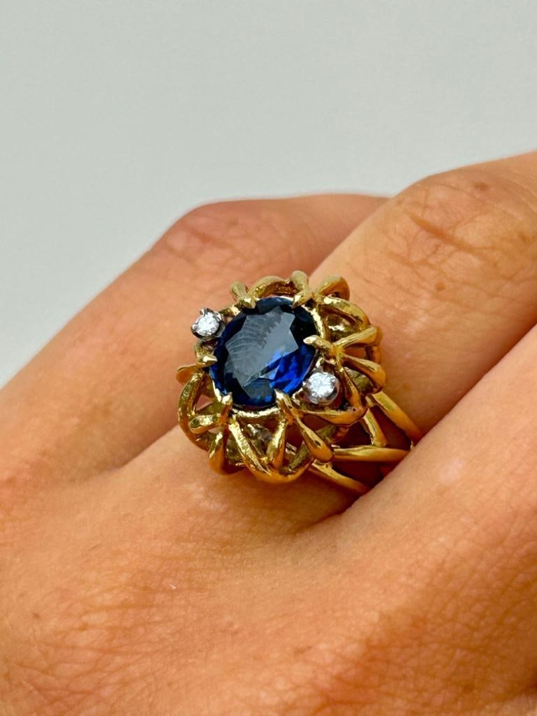 Vintage 18ct Yellow Gold Sapphire and Diamond Ring Band - 3